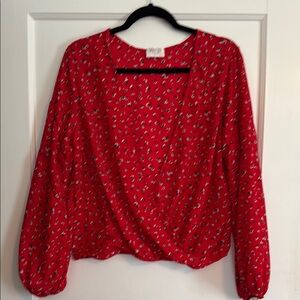 Red Women's wrap surplice Top floral Large Sienna Sky